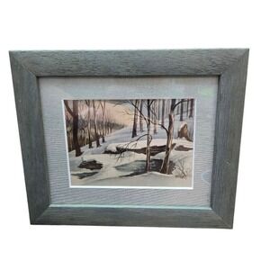 Framed & Matted‎ Winter Forest Landscape Art Print Rustic Wood Frame 8" x 6"